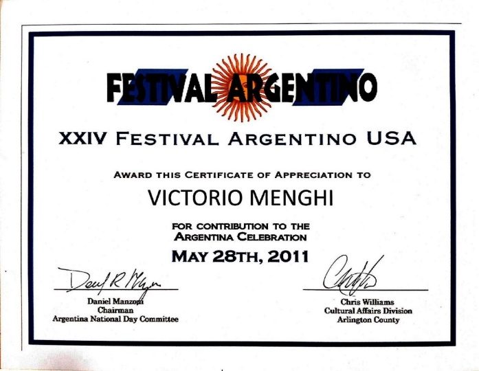 Premios Festival Arg · Diploma Festival Argentino Usa 2