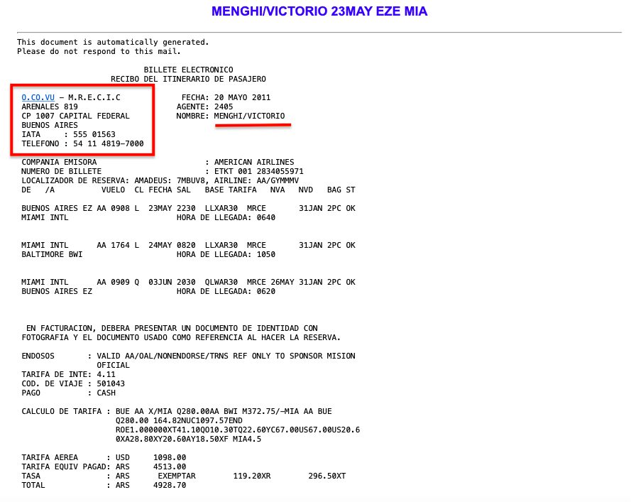 Ticket Aereo · First Ticket Us By Argentine Minitry