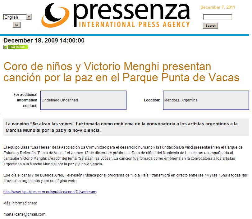 Pressenza · Nota Agencia Internacional Pressenza